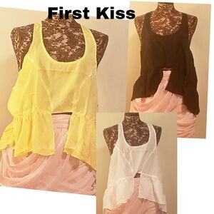 First Kiss sleeveless racerback peplum sheer top. Various colors.